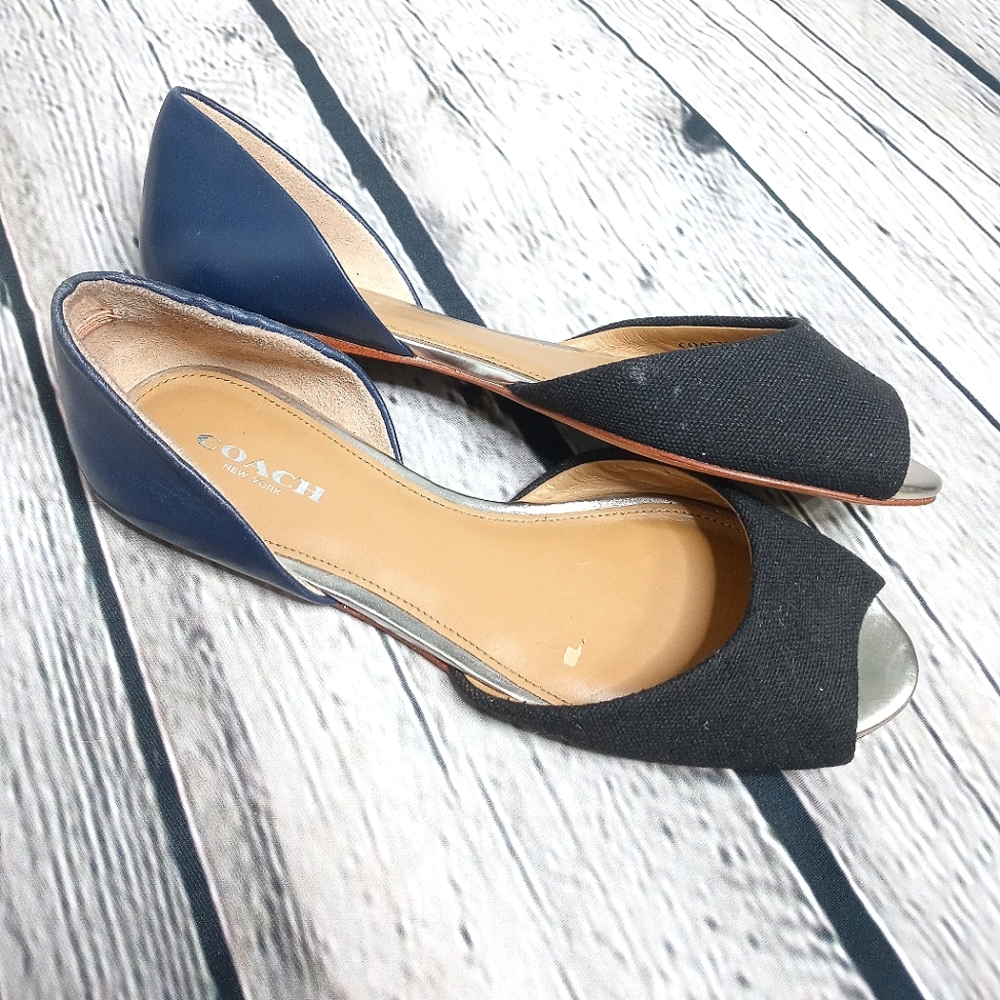 Coach Blue and Black Peep Toe Flats Size 6